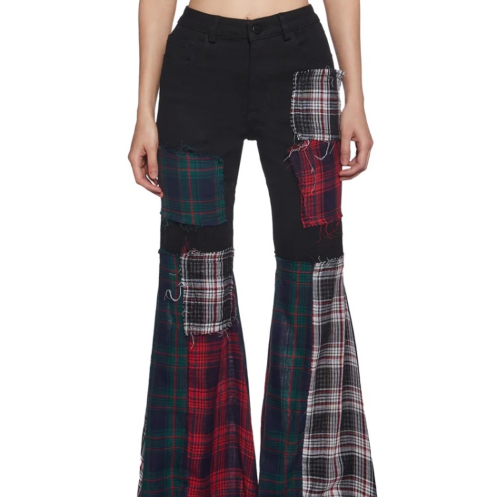 Plaid Patchwork Flare Pants